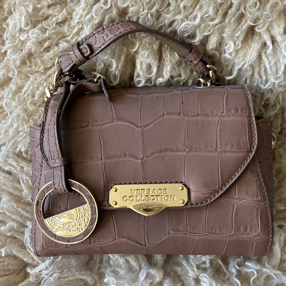 Versace Collection Top Handle Handbag in Corallo Snake Leather